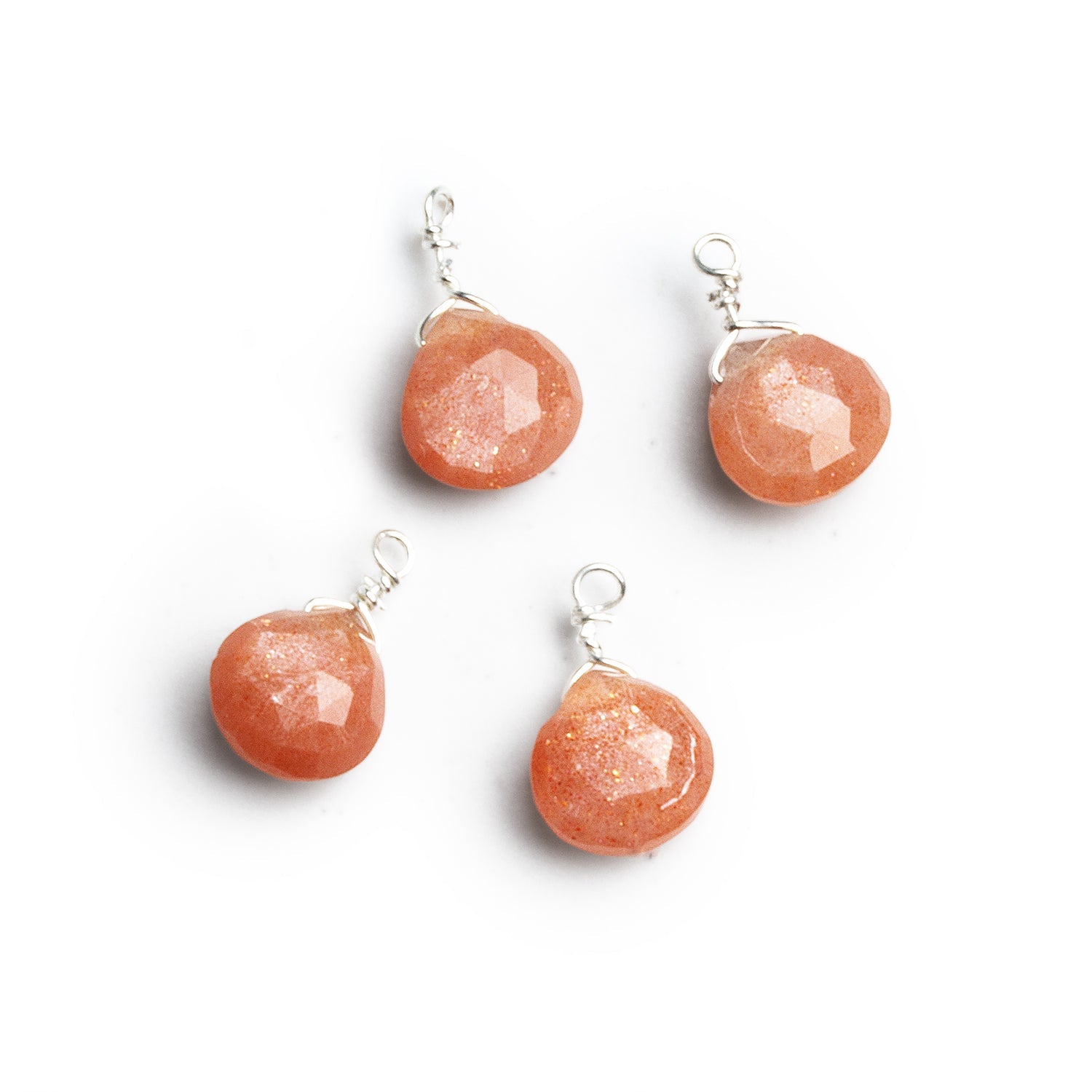 7mm Peach Moonstone Wire - Wrapped Heart Pendants 4 beads - The Bead Traders