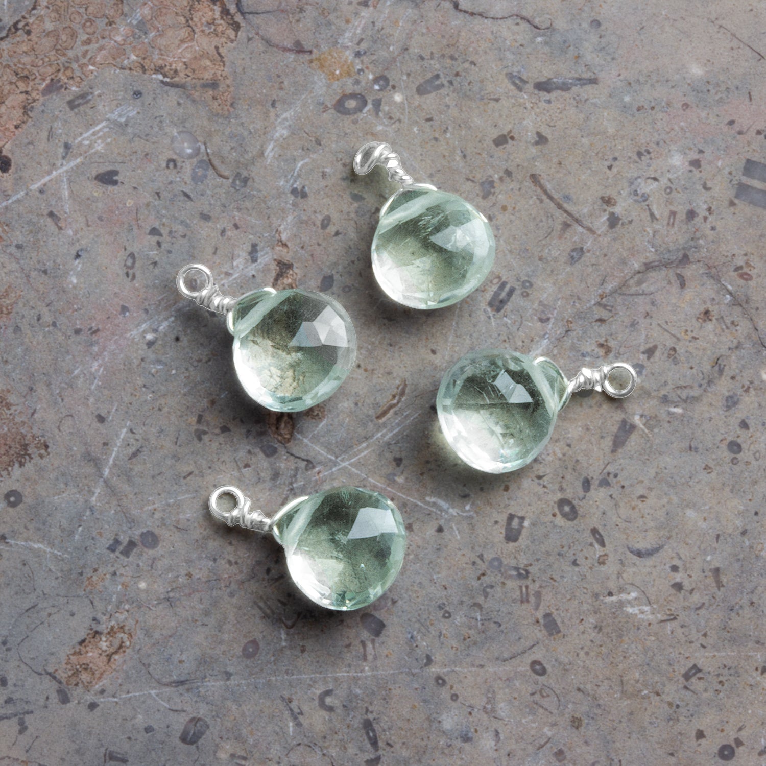 7mm Prasiolite Wire - Wrapped Heart Pendants 4 beads - The Bead Traders