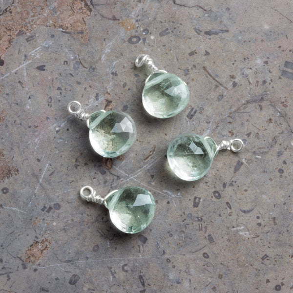 7mm Prasiolite Wire-Wrapped Heart Pendants 4 beads
