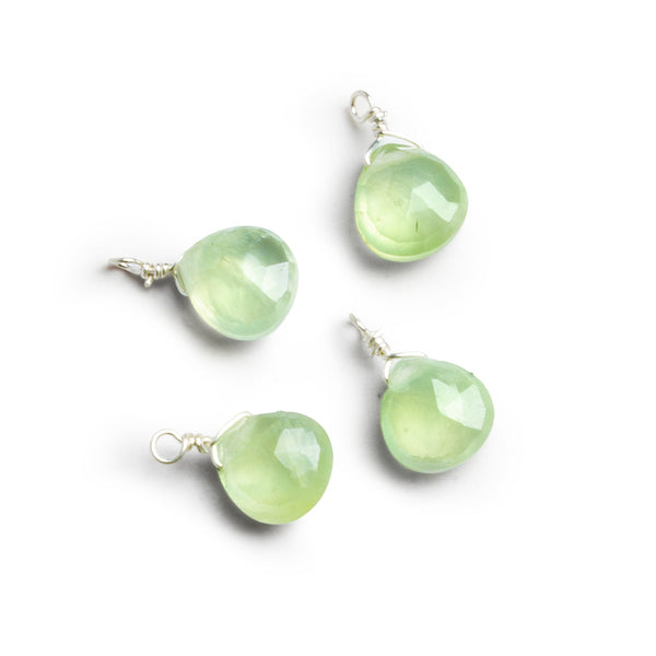7mm Prehnite Wire-Wrapped Heart Pendants 4 beads