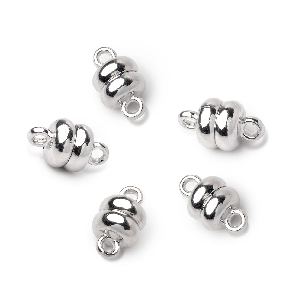 7mm Rhodium Silver plated Brass Ball Magnetic Clasp Set of 5 pieces - The Bead Traders