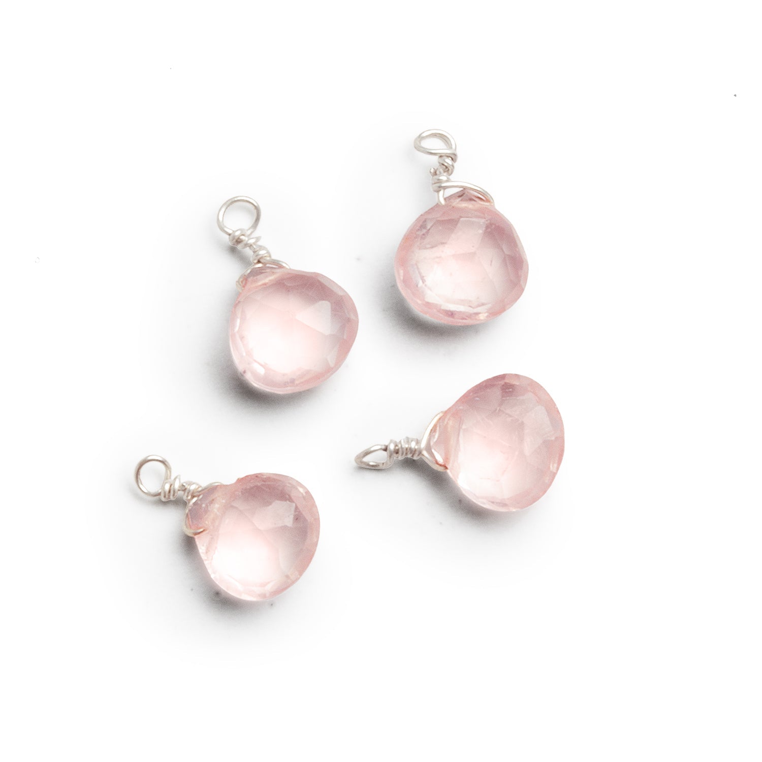 7mm Rose Quartz Wire - Wrapped Heart Pendants 4 beads - The Bead Traders
