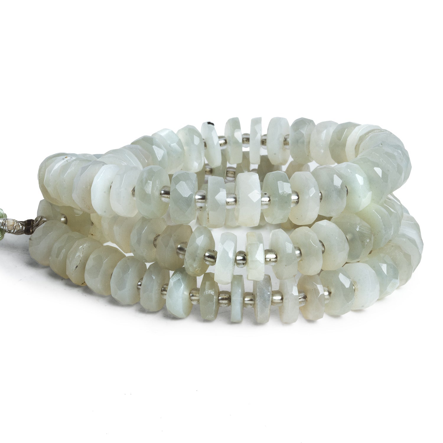 7mm Sage Ceylon Moonstone Faceted Heishis 15 inch 105 beads - The Bead Traders