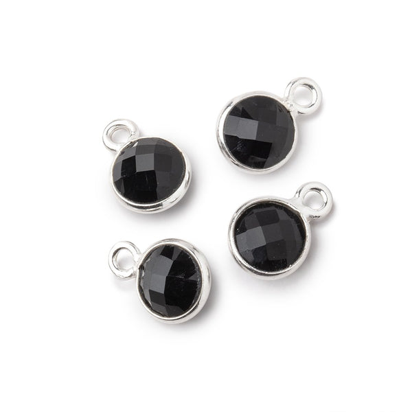 7mm Silver Bezeled Black Onyx Coin Pendants Set of 4