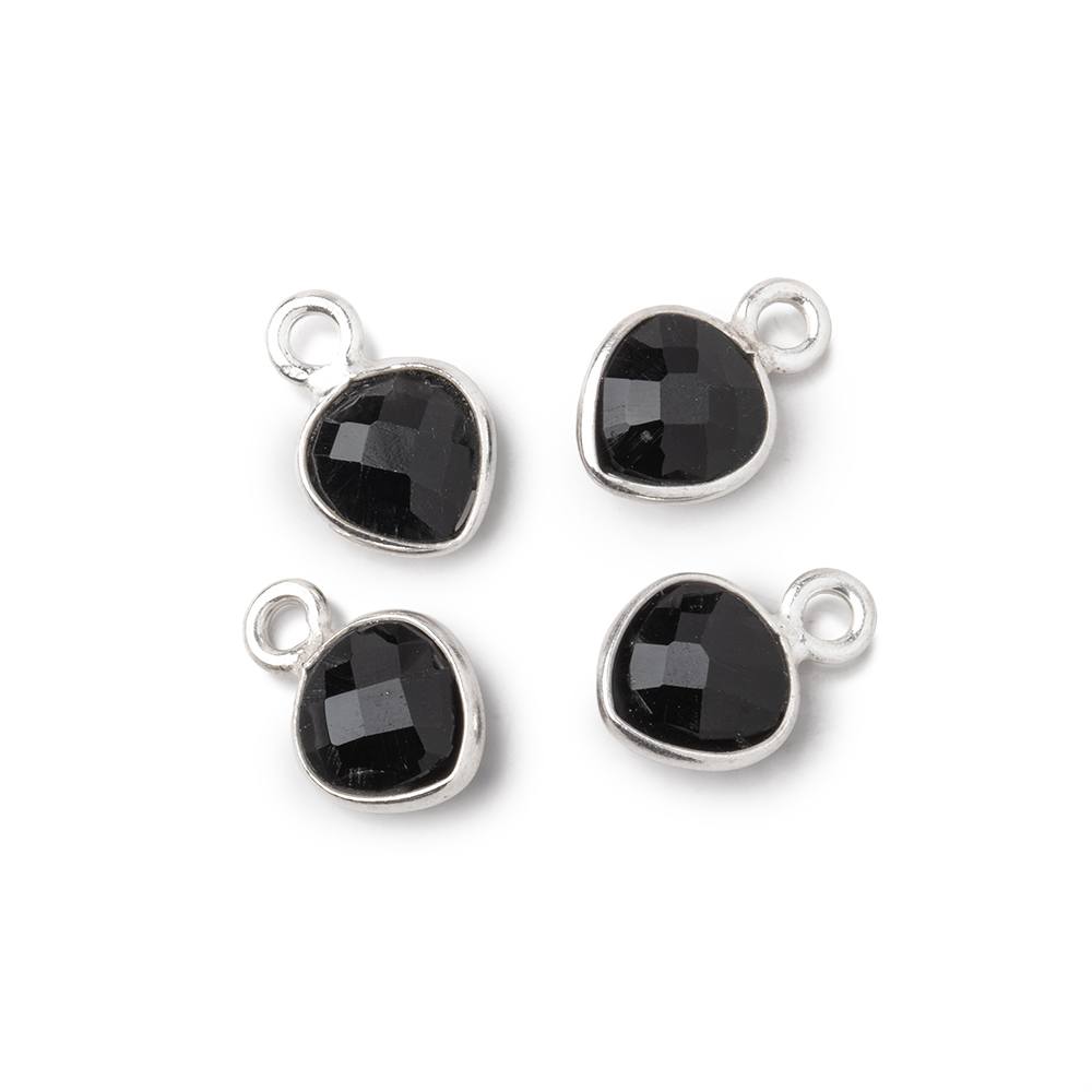 7mm Silver Bezeled Black Onyx Heart Pendants Set of 4 - The Bead Traders