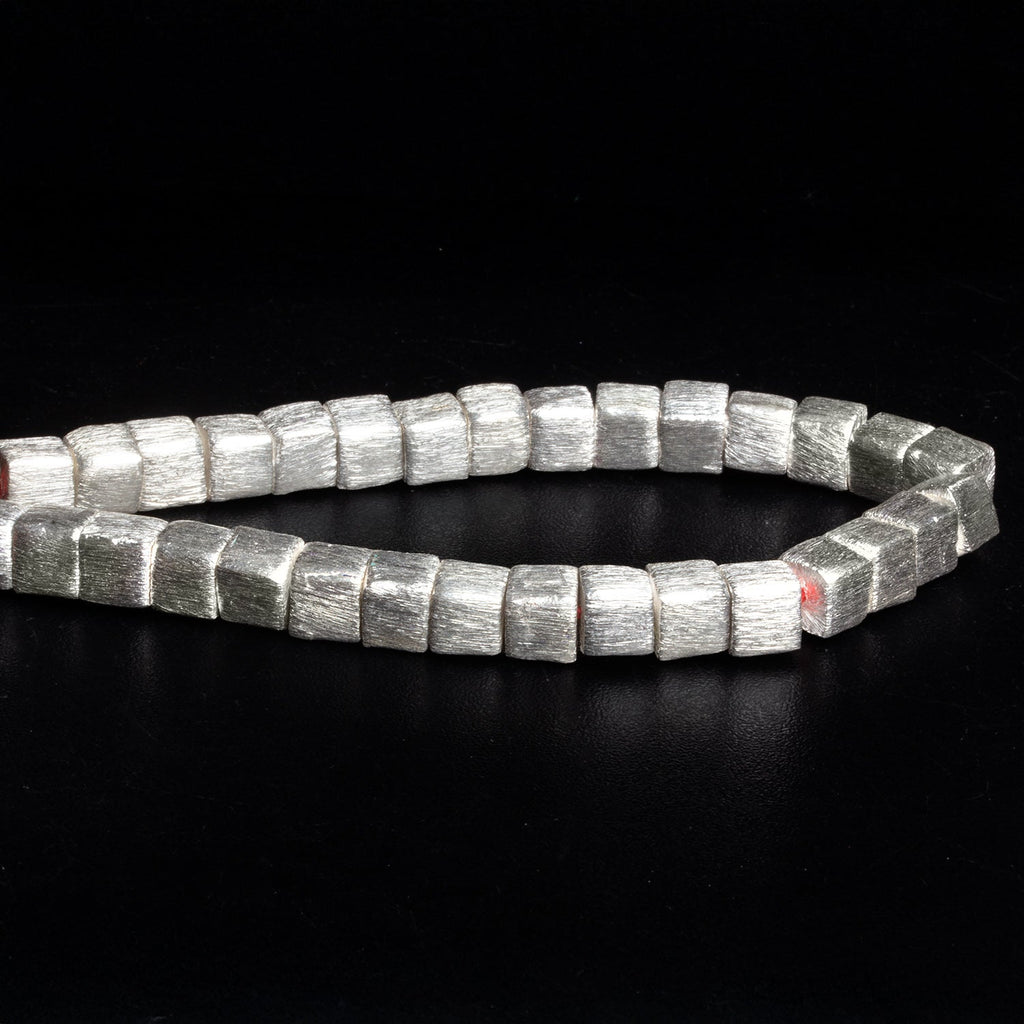 7mm Silver Plated Copper Brushed Cubes 8 inch 28 beads - The Bead Traders
