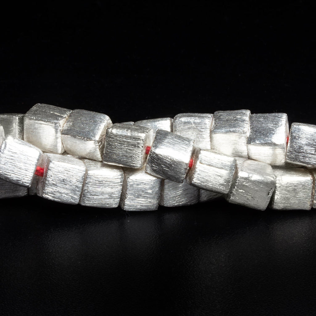 7mm Silver Plated Copper Brushed Cubes 8 inch 28 beads - The Bead Traders