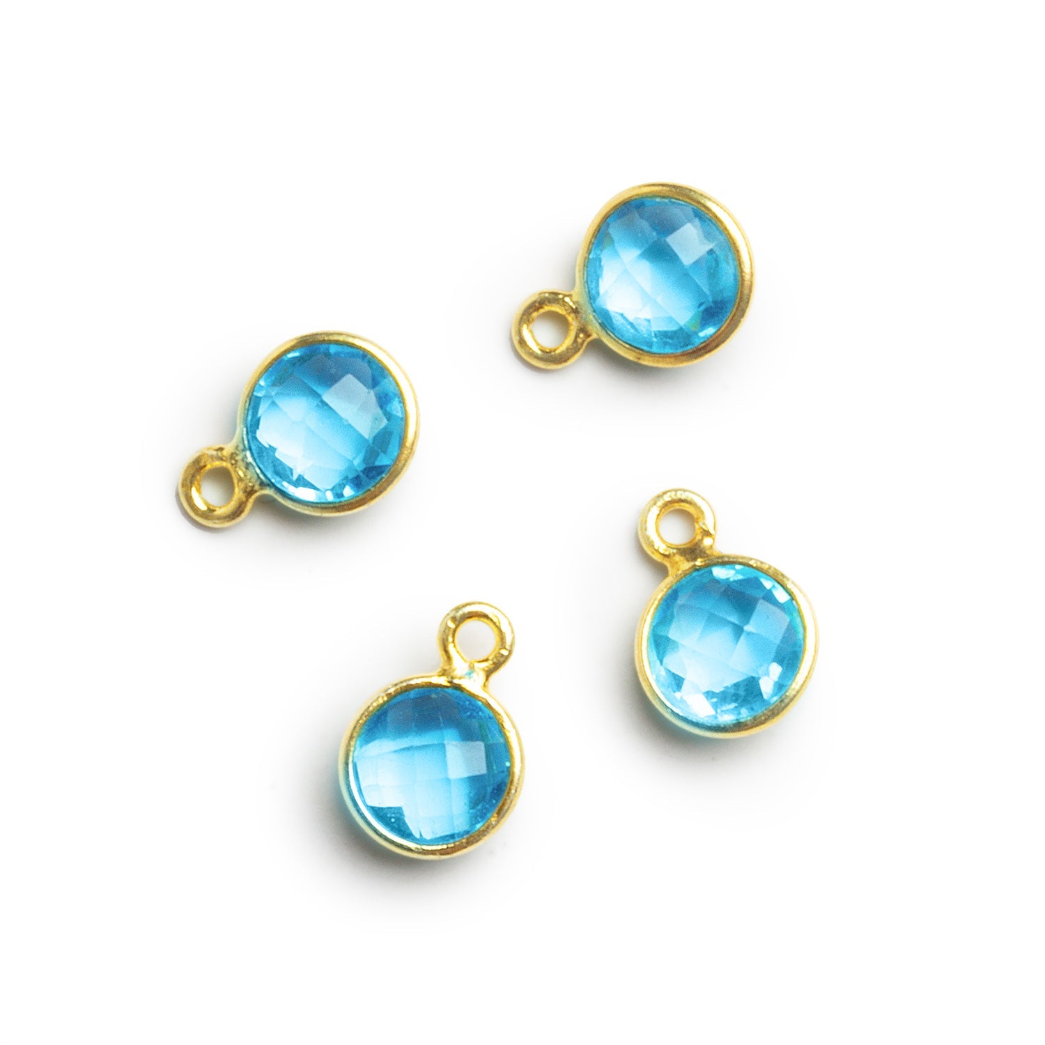 7mm Vermeil Bezeled Blue Hydroquartz Coin Pendants Set of 4 - The Bead Traders
