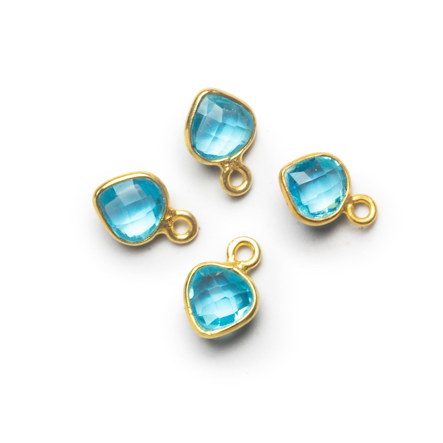 7mm Vermeil Bezeled Blue Hydroquartz Heart Pendants Set of 4 - The Bead Traders