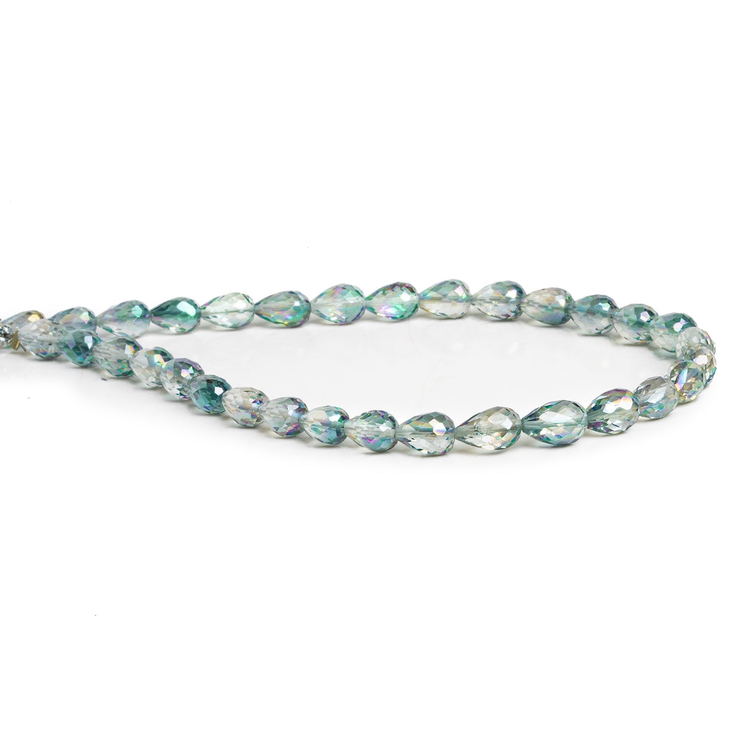 7x4mm Mystic White Topaz Faceted Teardrops 9 inch 30 beads - The Bead Traders