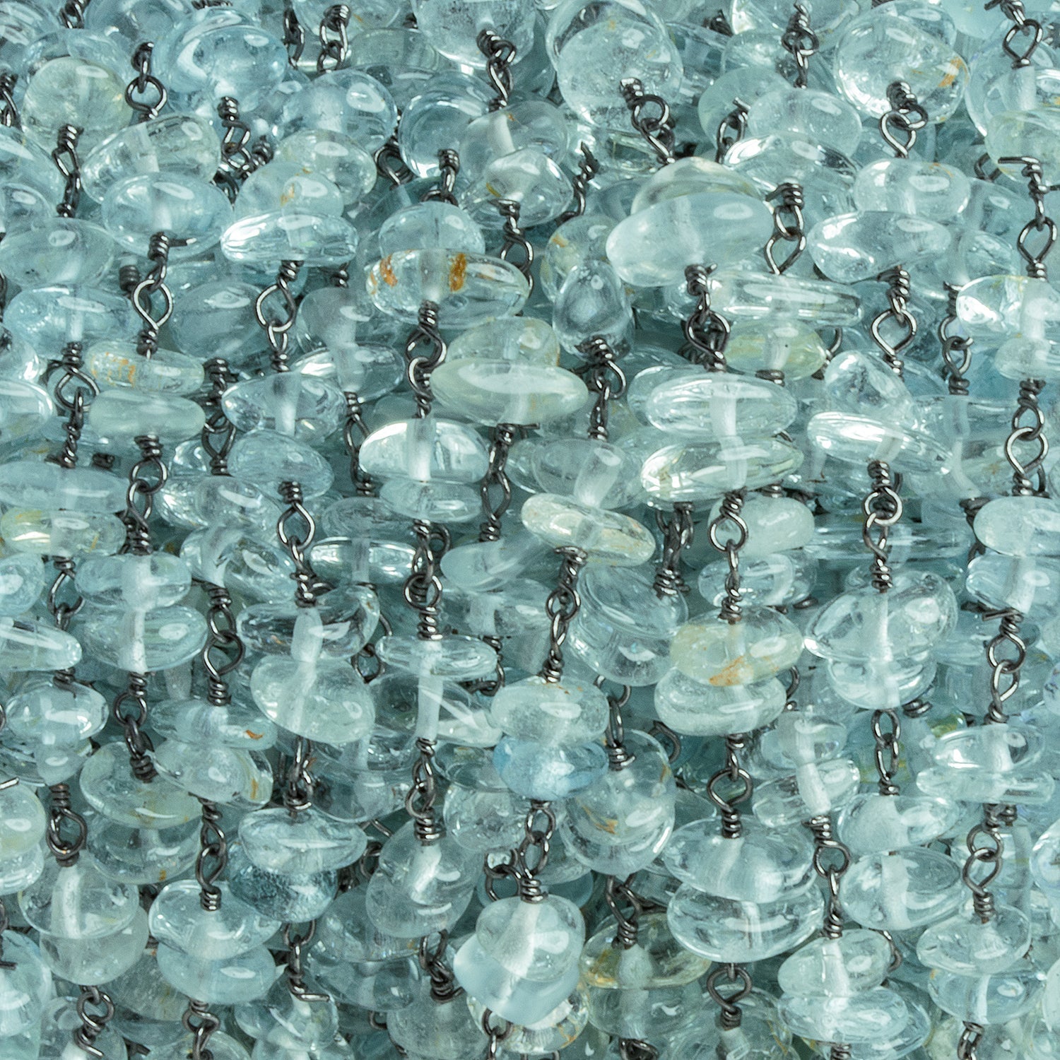 7x5mm Blue Quartz Double Nugget Black Gold Chain 58 beads - The Bead Traders