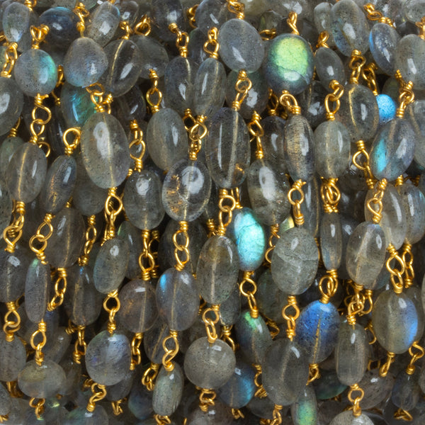 7x5mm Labradorite Plain Oval Gold Chain 25 beads
