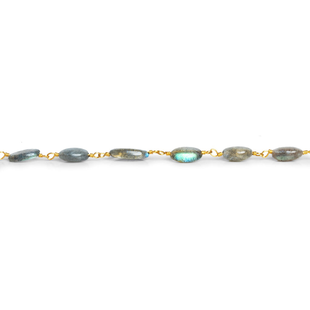 7x5mm Labradorite Plain Oval Gold Chain 25 beads - The Bead Traders