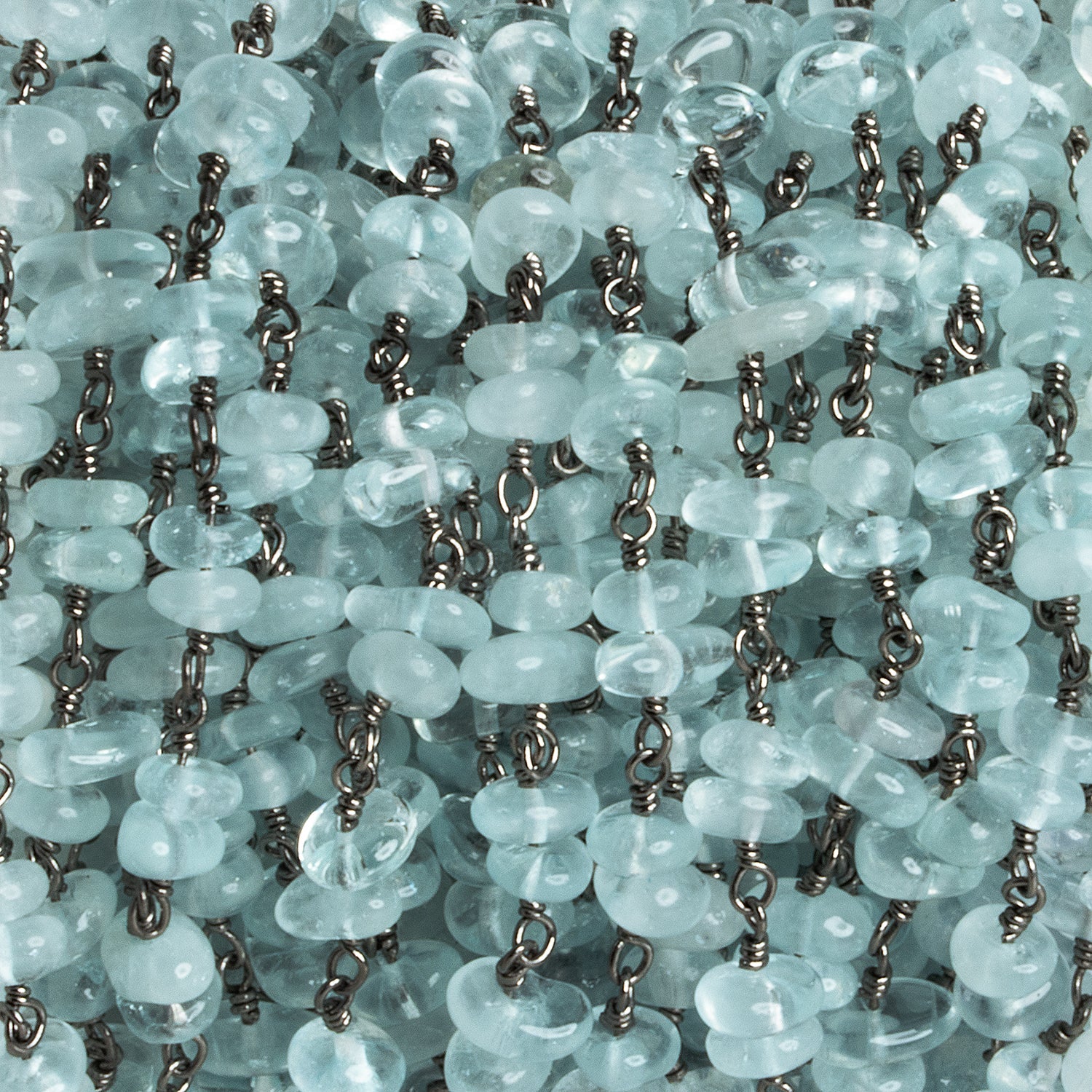 7x5mm Matte Blue Quartz Double Nugget Black Gold Chain 58 beads - The Bead Traders