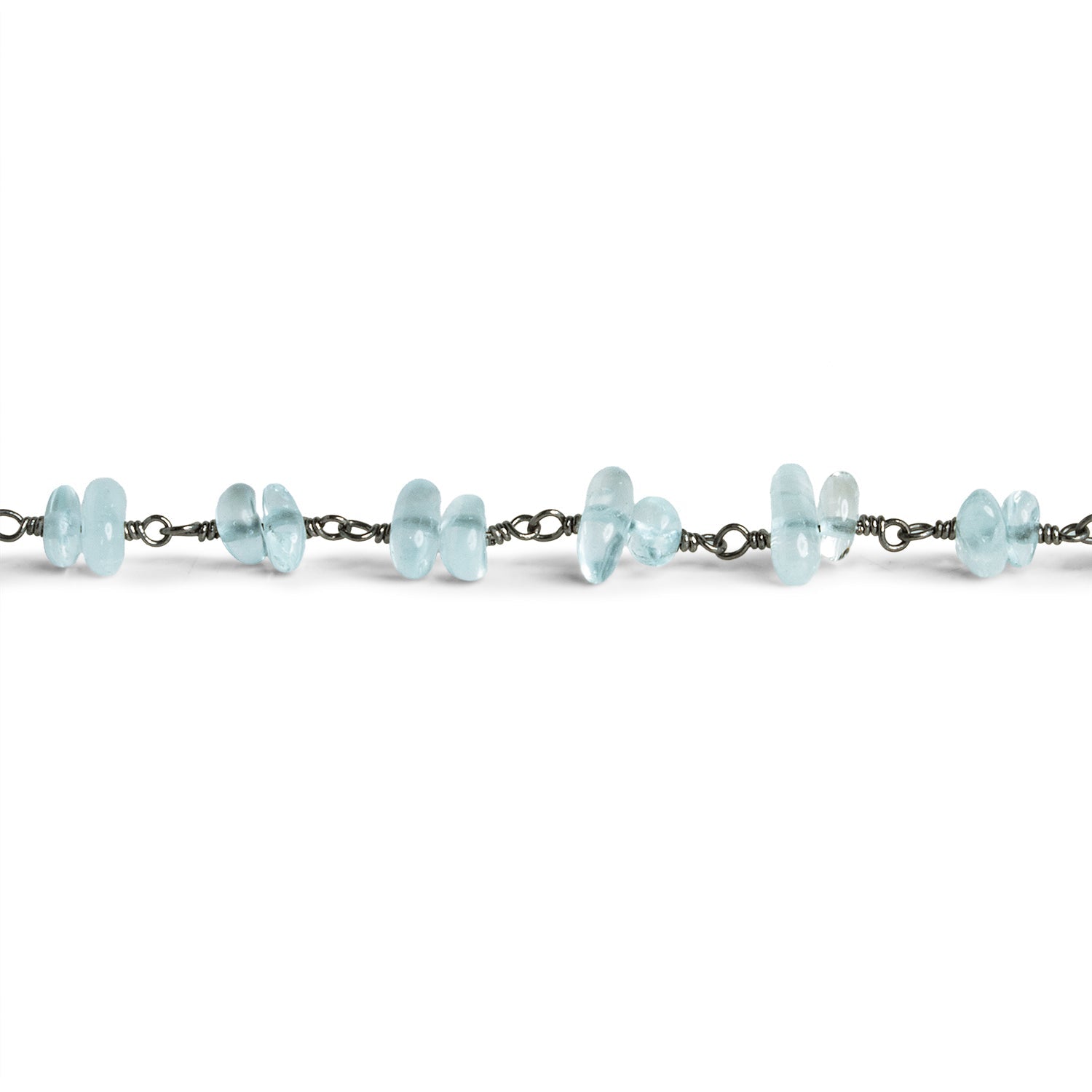 7x5mm Matte Blue Quartz Double Nugget Black Gold Chain 58 beads - The Bead Traders