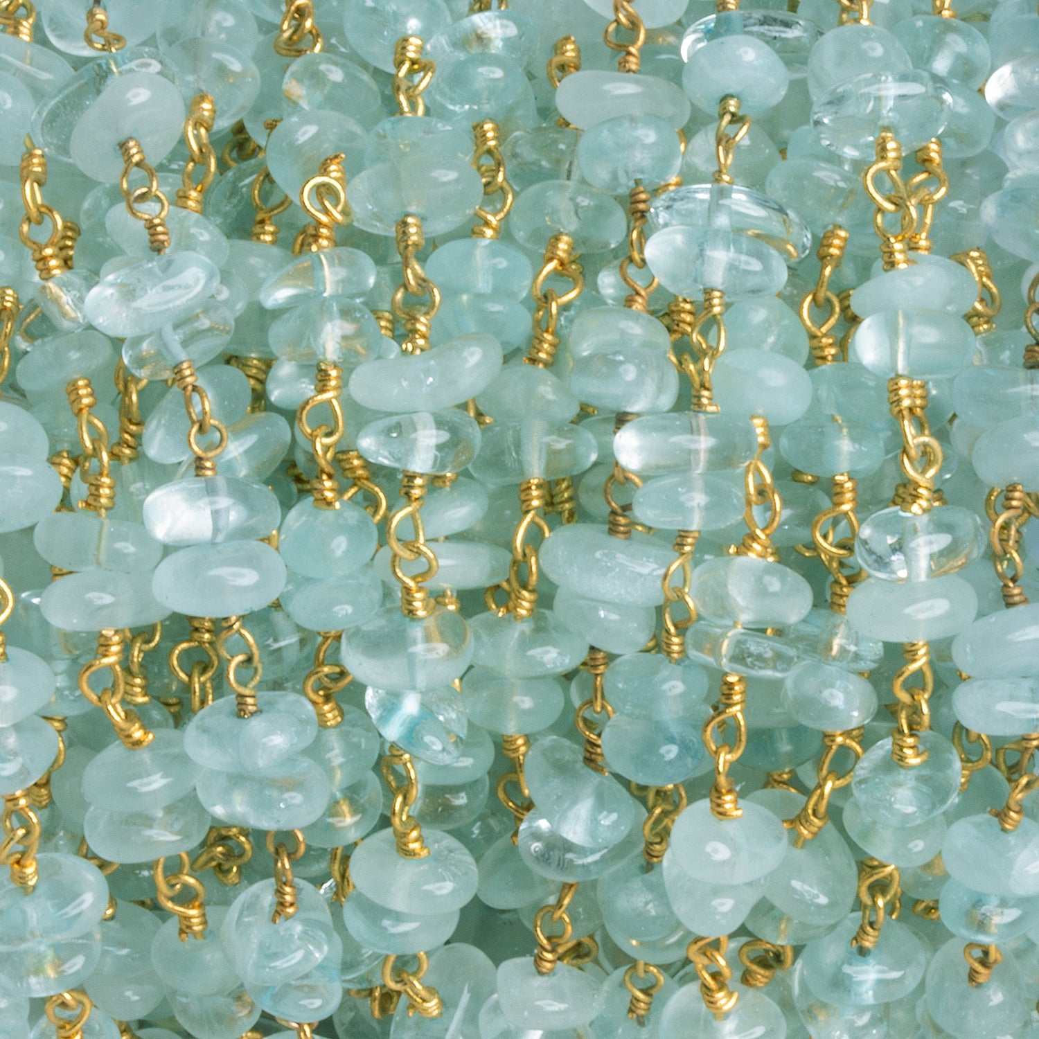 7x5mm Matte Blue Quartz Double Nugget Gold Chain 58 beads - The Bead Traders
