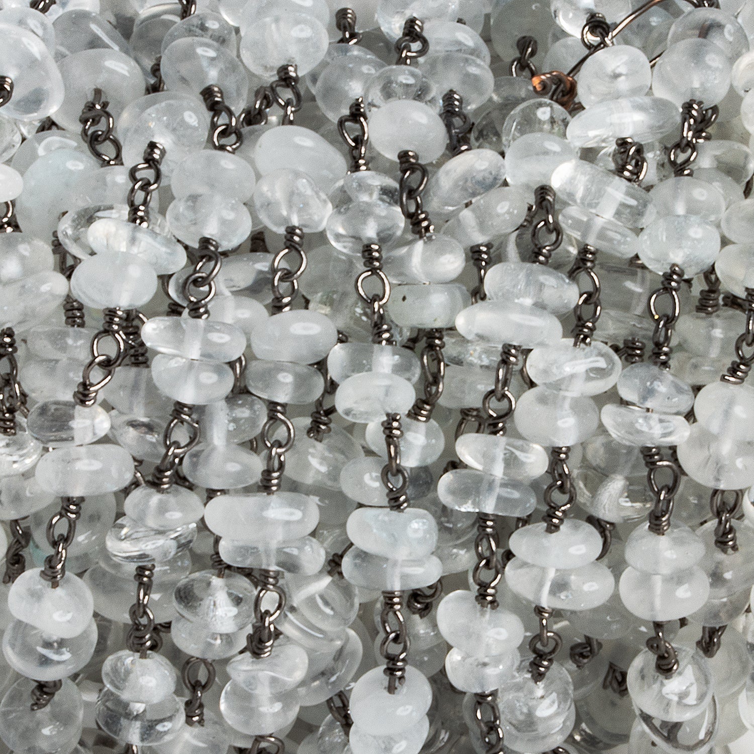 7x5mm Matte Crystal Quartz Double Nugget Black Gold Chain 58 beads - The Bead Traders