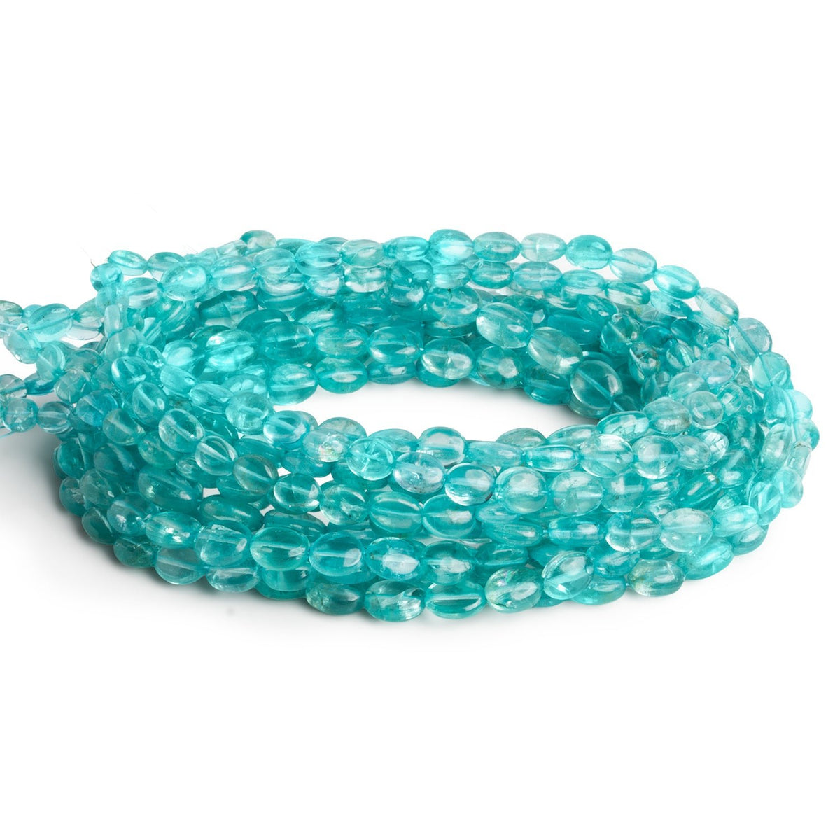 7x5mm Pool Blue Apatite Plain Ovals 16 inch 60 beads - The Bead Traders