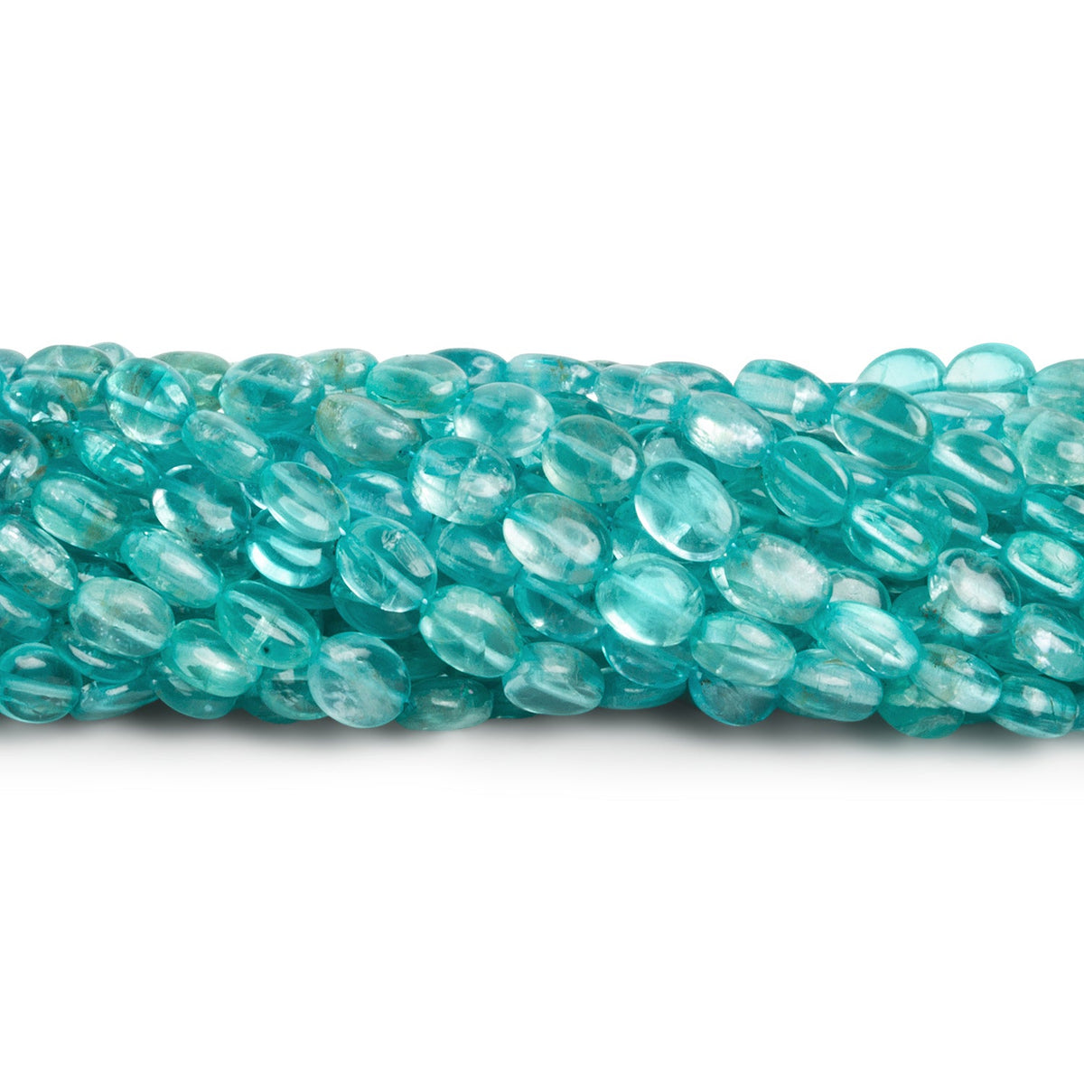 7x5mm Pool Blue Apatite Plain Ovals 16 inch 60 beads - The Bead Traders