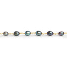 7x5mm Silver Peacock Oval Pearl Gold Plated Chain 24 beads - The Bead Traders