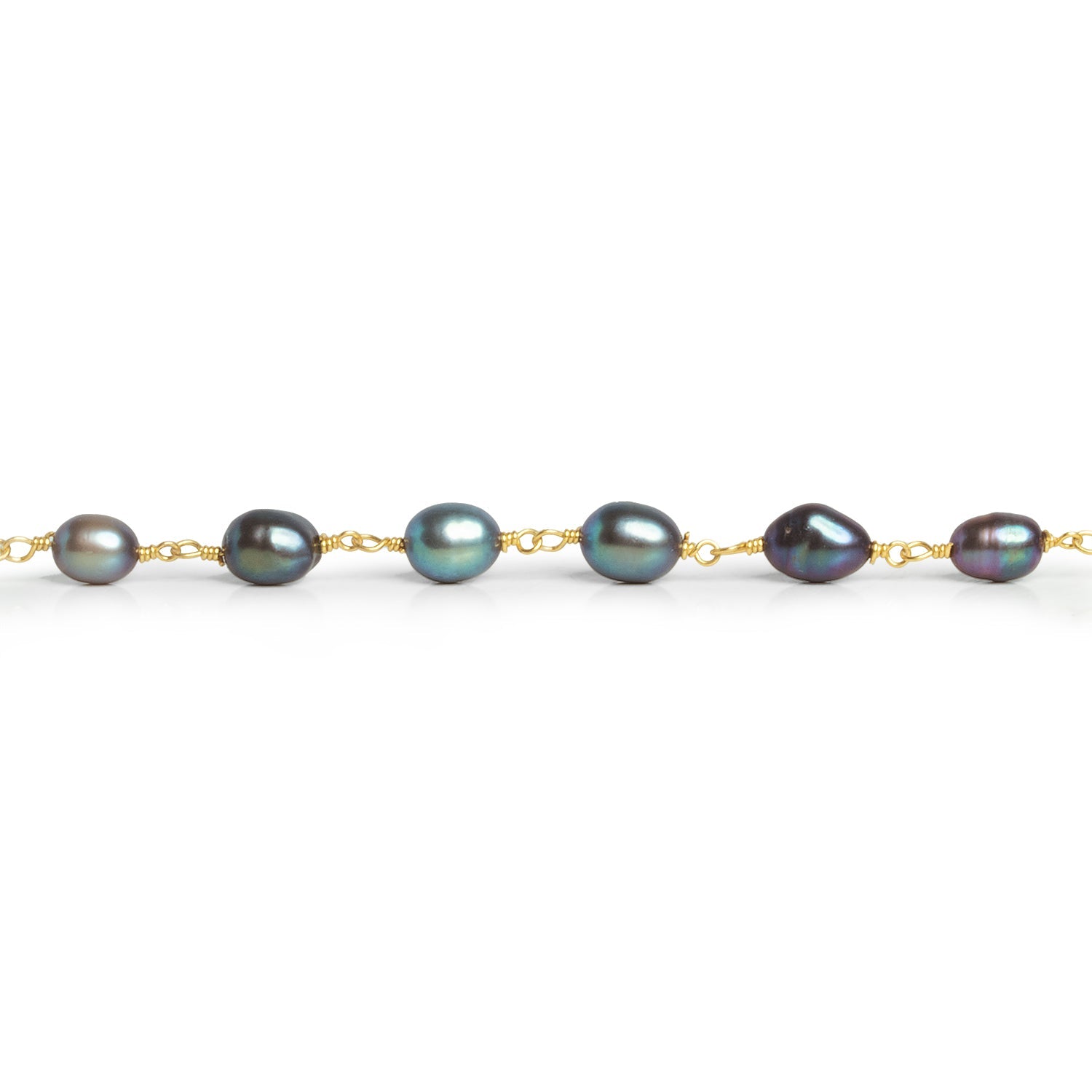 7x5mm Silver Peacock Oval Pearl Gold Plated Chain 24 beads - The Bead Traders