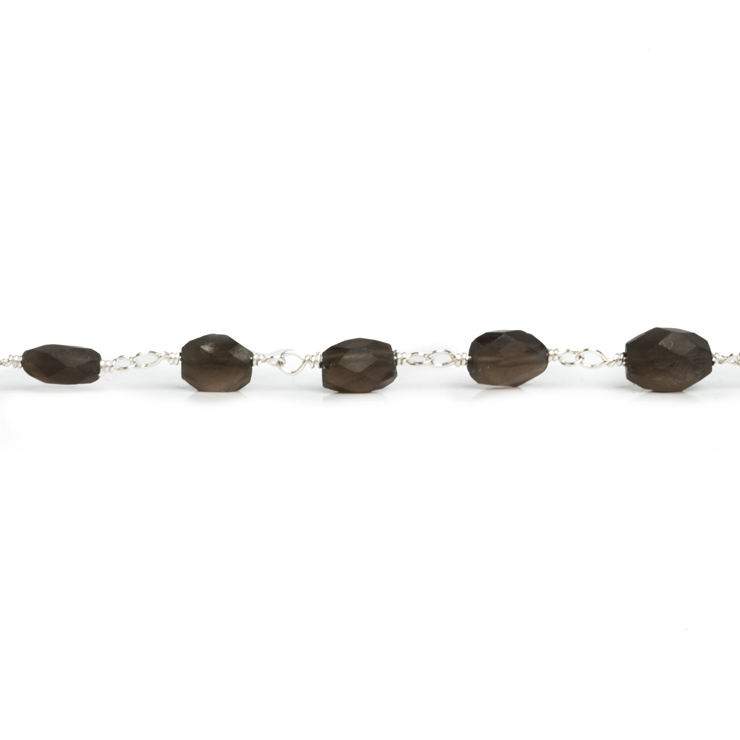 7x5mm Smoky Quartz Faceted Oval Silver Chain 21 beads - The Bead Traders