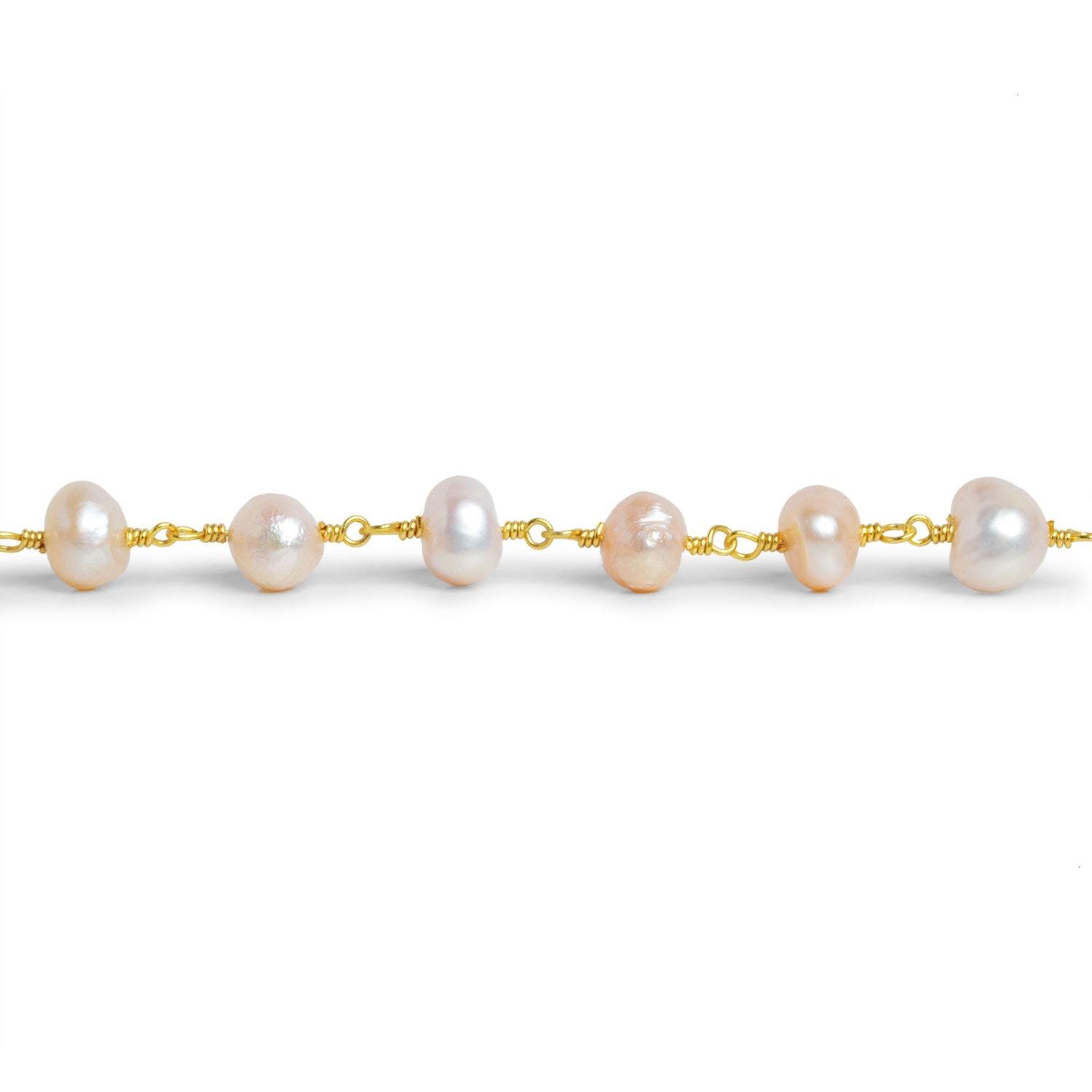 7x6mm Peach Baroque Pearl Gold Chain 25 beads - The Bead Traders