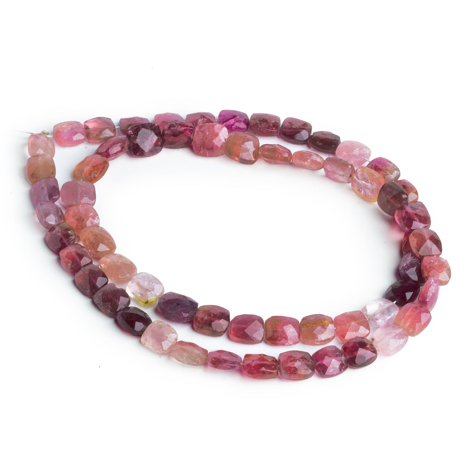 7x6mm Pink Tourmaline Faceted Cushions 16 inch 60 beads - The Bead Traders