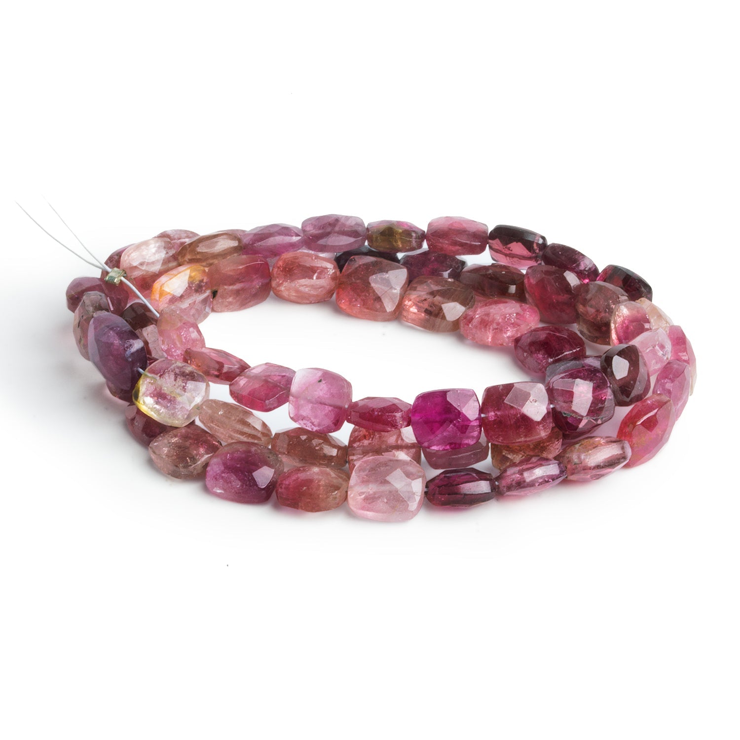 7x6mm Pink Tourmaline Faceted Cushions 16 inch 60 beads - The Bead Traders