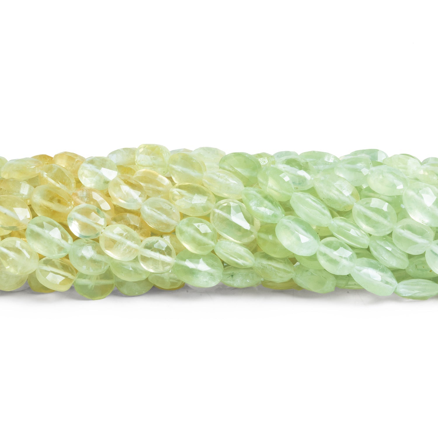 7x6mm Prehnite Faceted Ovals 14 inch 40 beads - The Bead Traders