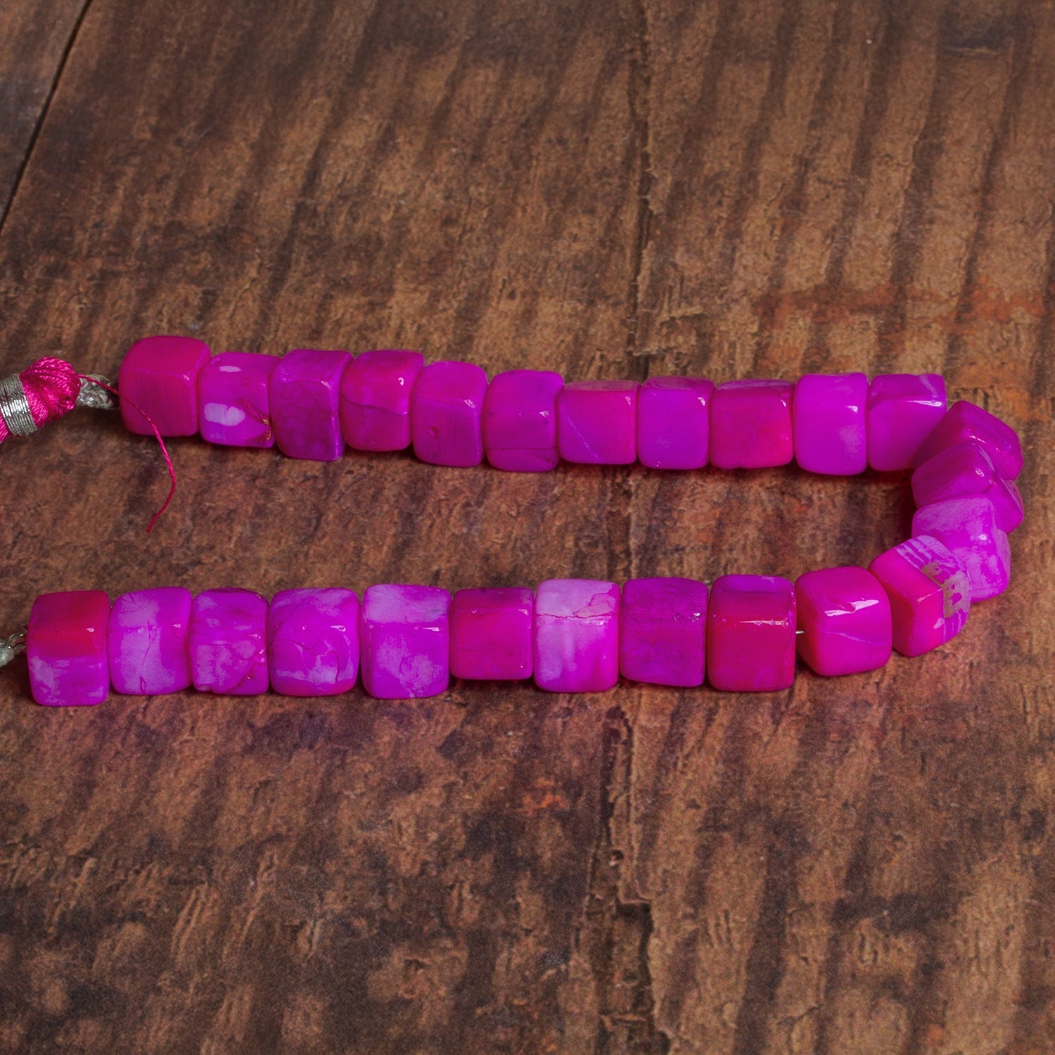 8 - 10mm Magenta Opal Plain Cubes 8 inch 23 beads - The Bead Traders