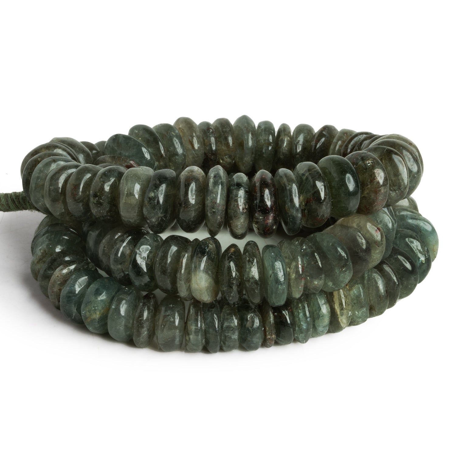 8 - 10mm Moss Aquamarine Plain Rondelles 15 inch 105 beads - The Bead Traders