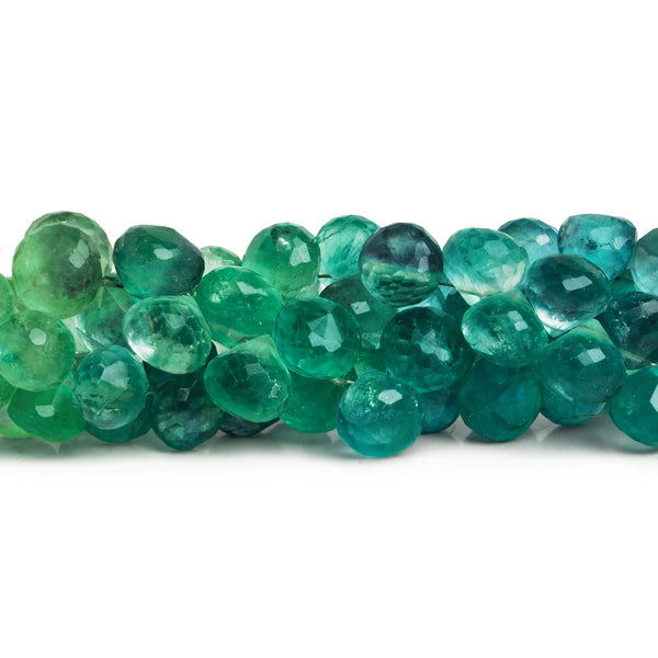 8-10mm Neon Teal Fluorite Faceted Candy Kisses 7.5 inch 43 beads