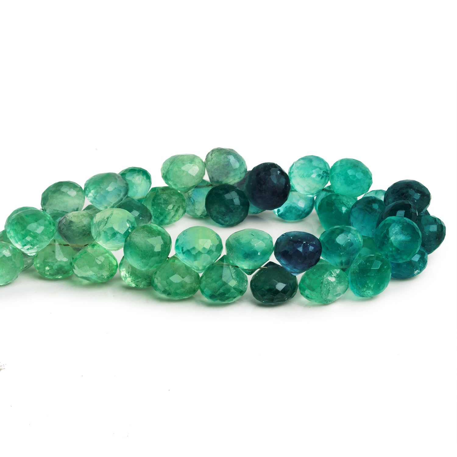 8 - 10mm Neon Teal Fluorite Faceted Candy Kisses 7.5 inch 43 beads - The Bead Traders