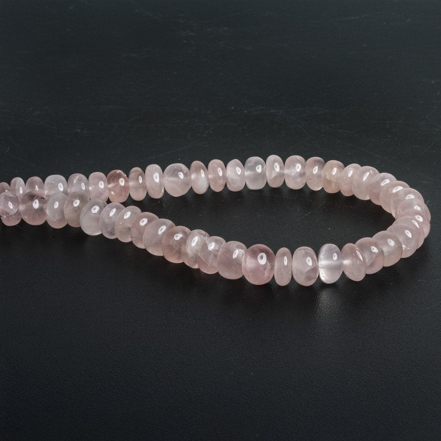8 - 10mm Rose Quartz Plain Rondelles 10 inch 40 beads - The Bead Traders