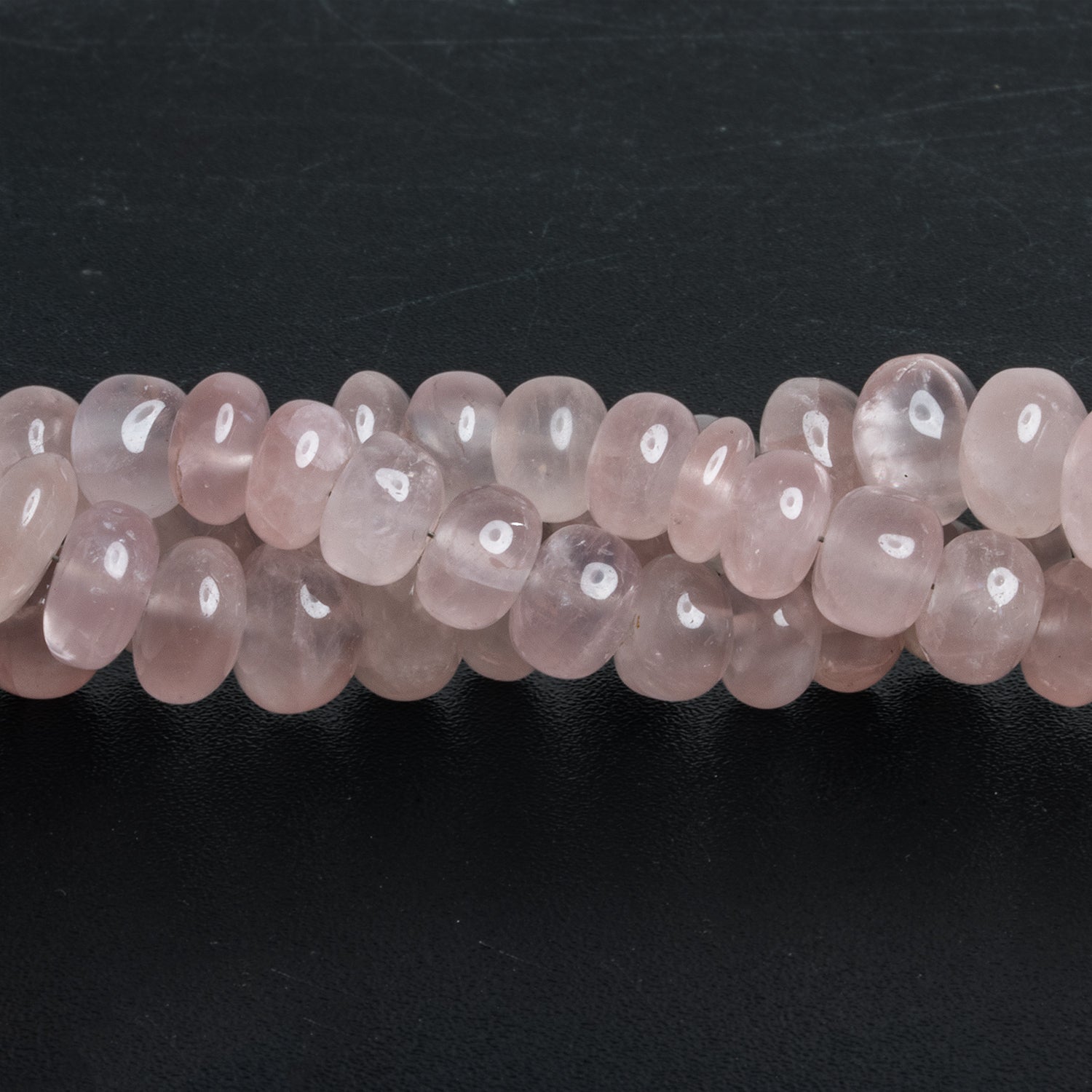 8 - 10mm Rose Quartz Plain Rondelles 10 inch 40 beads - The Bead Traders