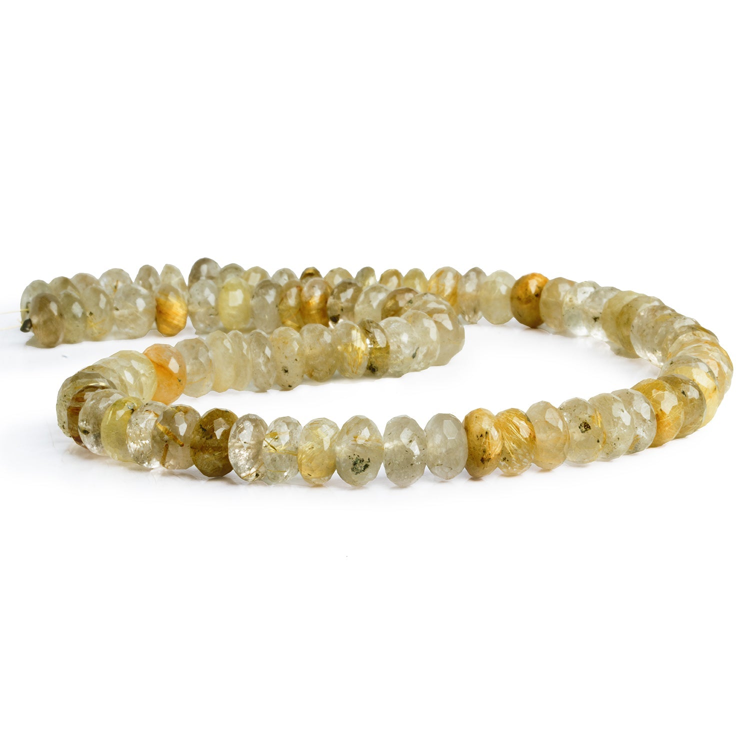8 - 10mm Rutilated Quartz Faceted Rondelles 15 inch 63 beads - The Bead Traders
