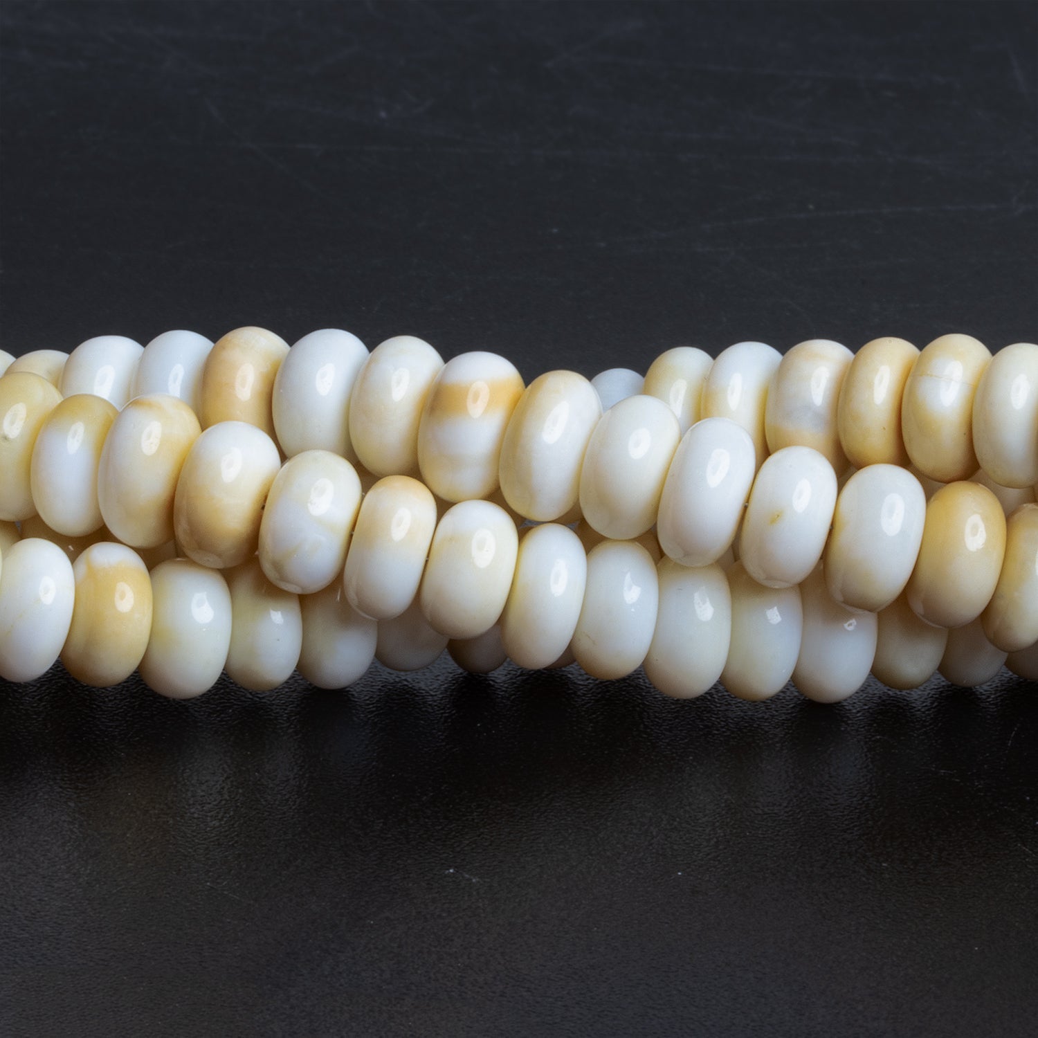 8 - 10mm White Opal Plain Rondelles 16 inch 80 beads - The Bead Traders
