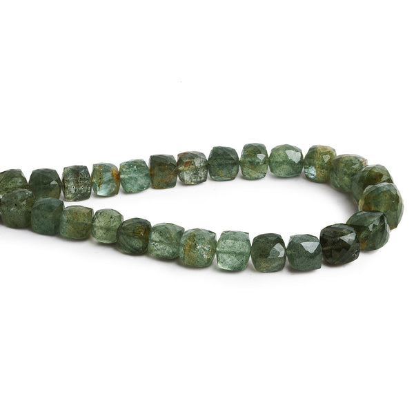 8-11mm Moss Aquamarine Faceted Cubes 8.5 inch 25 beads