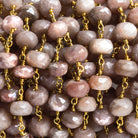 8-11mm Mystic Moonstone Faceted Rondelle Gold Chain 19 beads - The Bead Traders