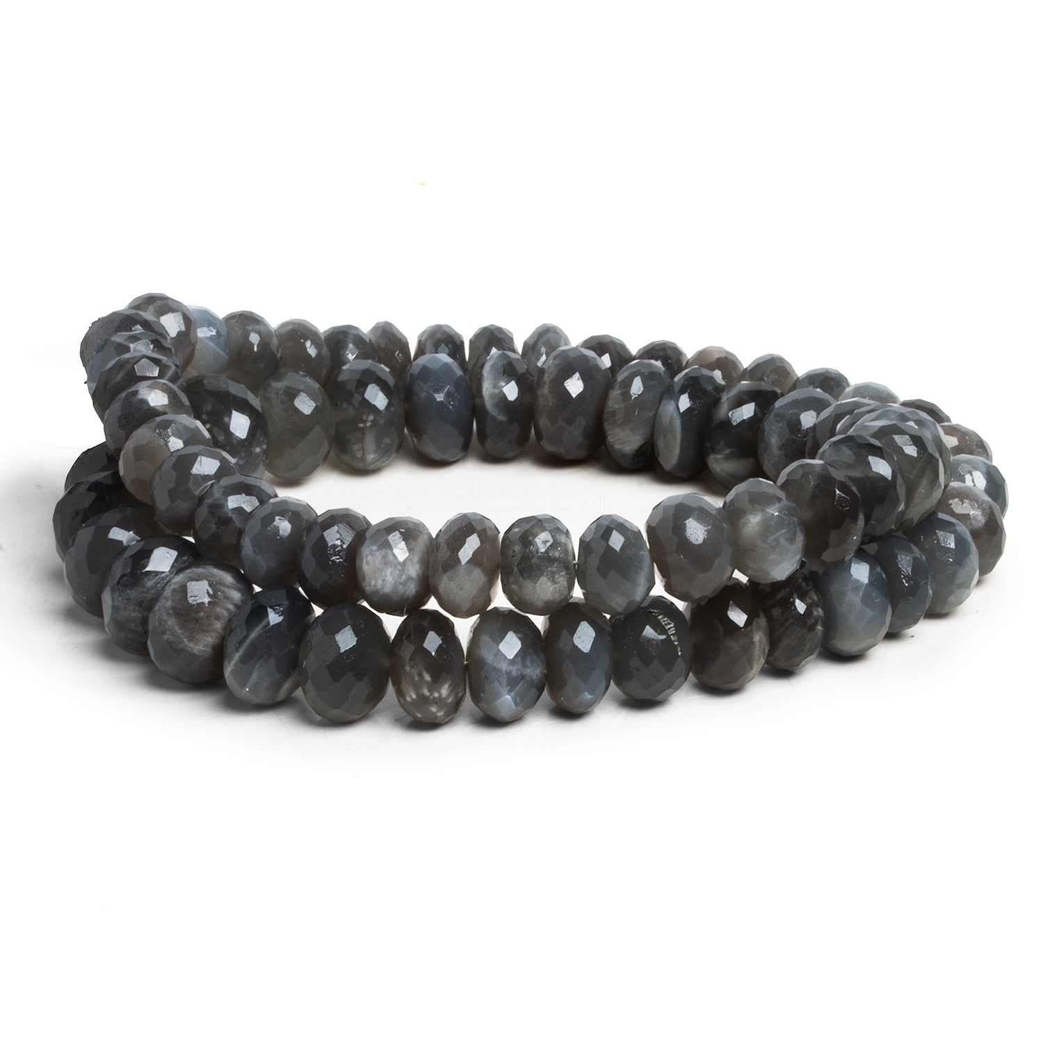 8-12mm Platinum Grey Moonstone Faceted Rondelles 15 inch 56 Beads - The Bead Traders
