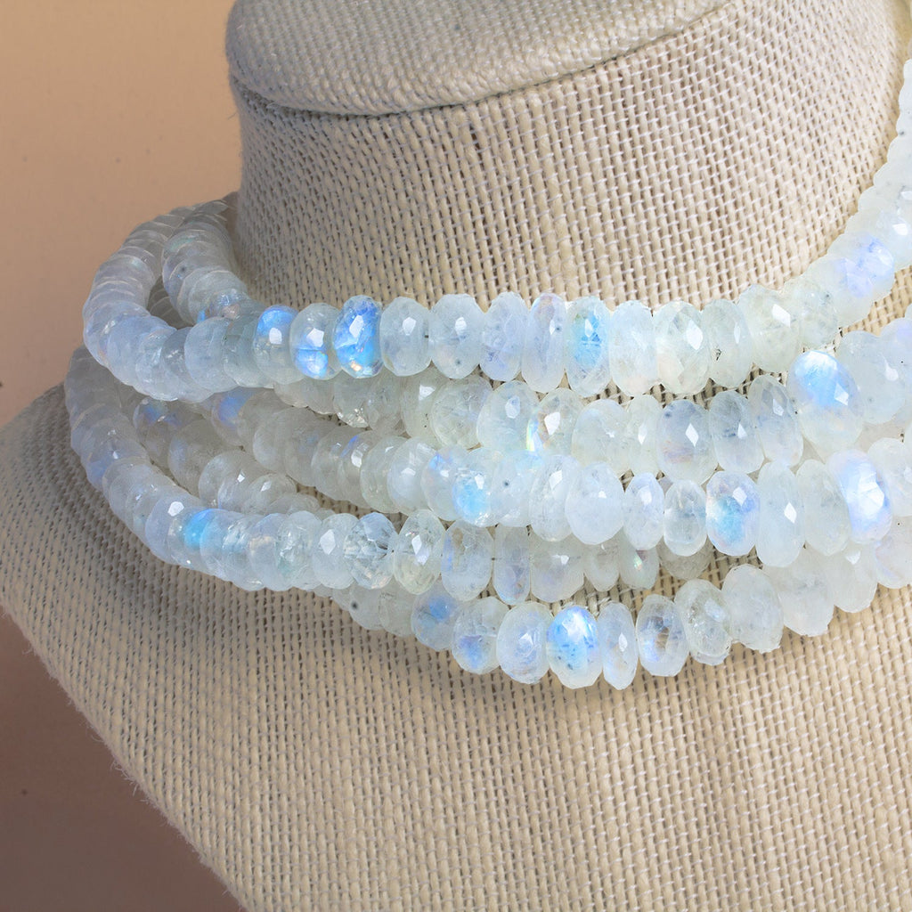 8 - 12mm Rainbow Moonstone Faceted Rondelles 16 inch 80 beads - The Bead Traders