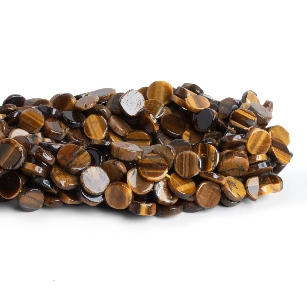 8 - 12mm Tiger's Eye Handcut Coins 12 inch 33 beads - The Bead Traders