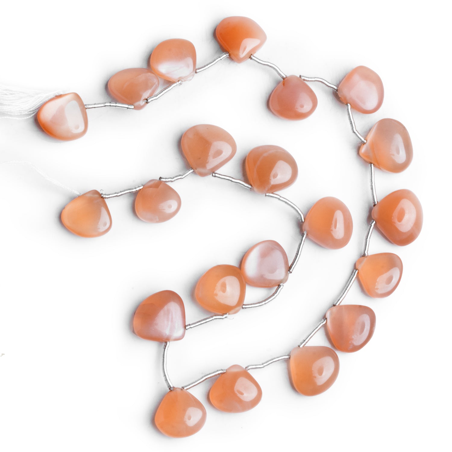 8 - 13mm Peach Moonstone Plain Hearts 10 inch 17 beads - The Bead Traders