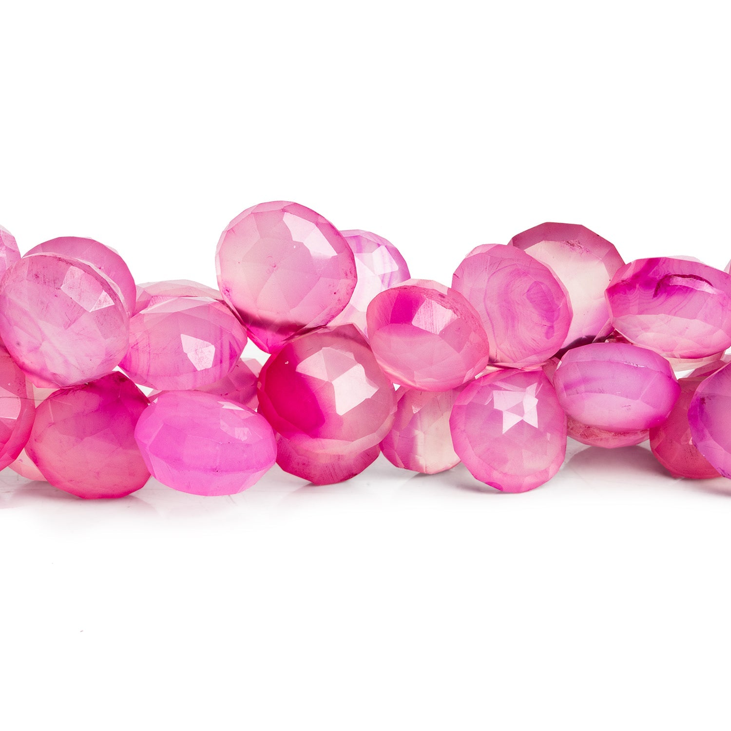 8 - 13mm Pink Shaded Chalcedony Faceted Hearts 8 inch 35 beads - The Bead Traders