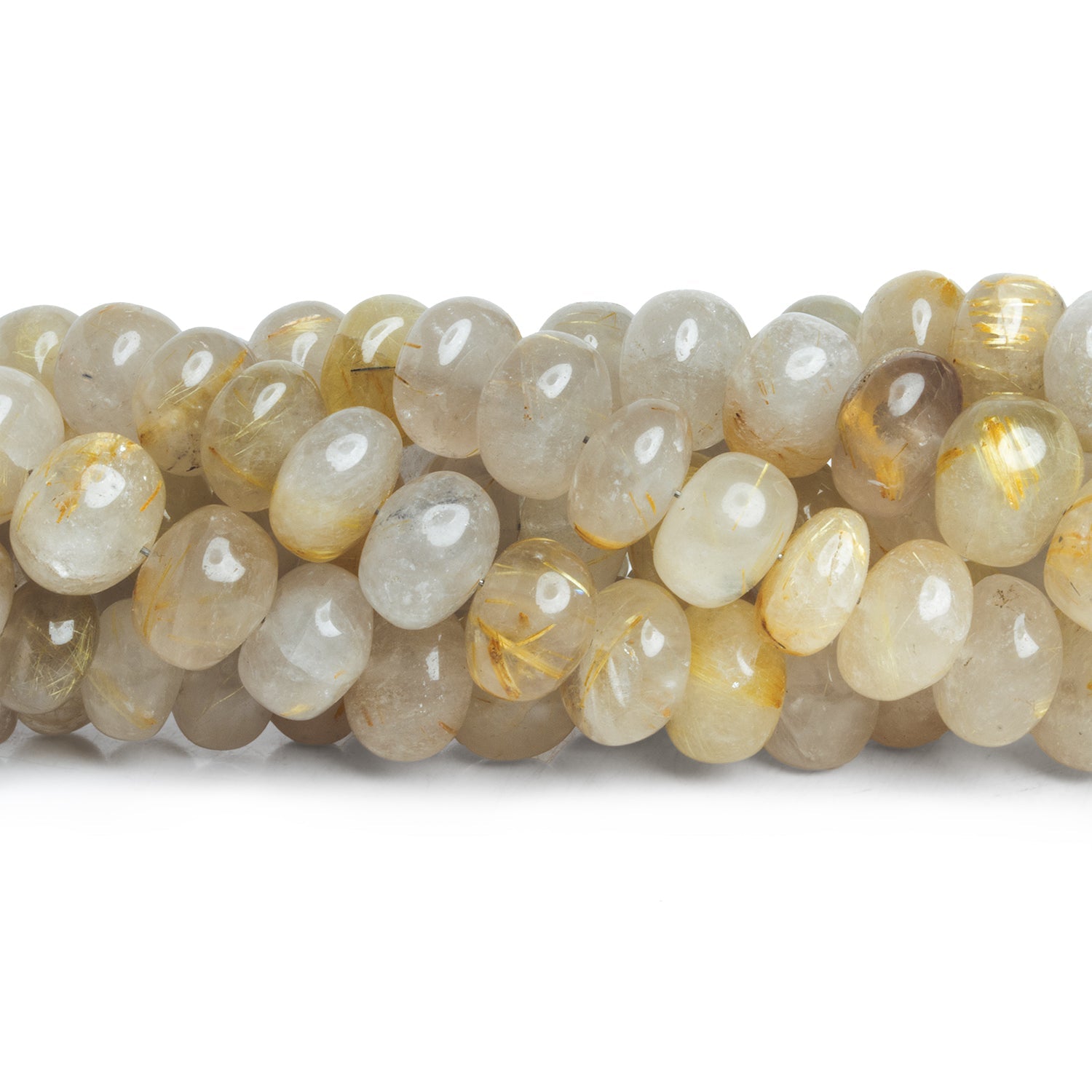 8 - 13mm Rutilated Quartz Plain Rondelles 16 inch 57 beads - The Bead Traders