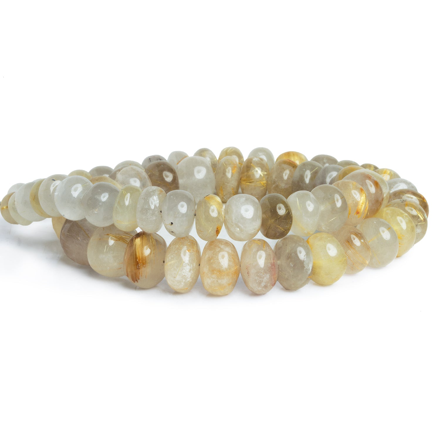 8 - 13mm Rutilated Quartz Plain Rondelles 16 inch 57 beads - The Bead Traders