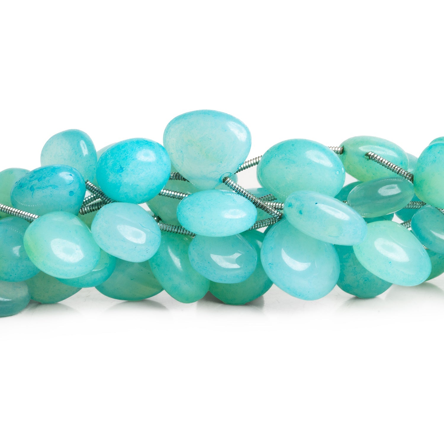 8 - 14mm Teal Blue Chalcedony Plain Hearts 8 inch 14 beads - The Bead Traders
