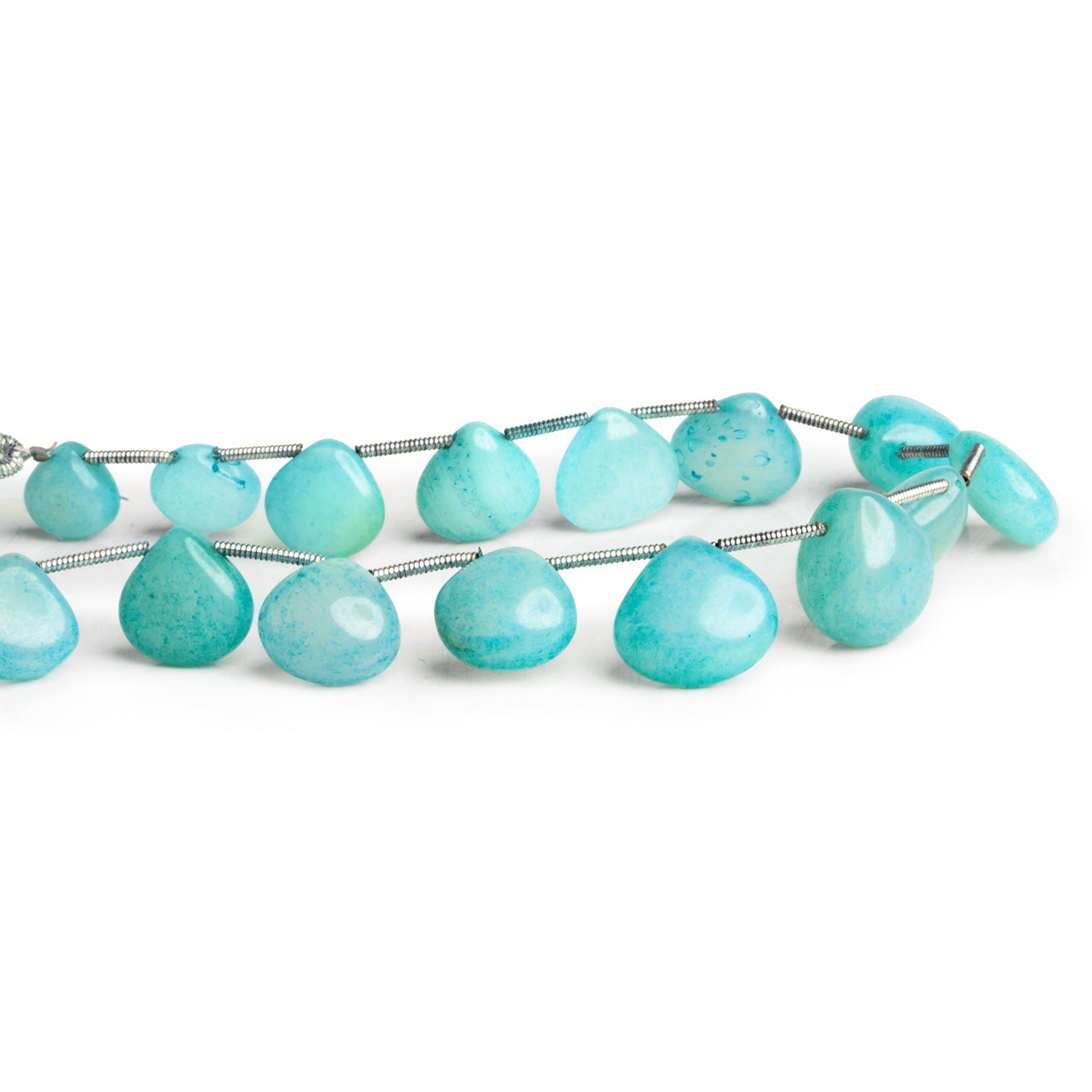 8 - 14mm Teal Blue Chalcedony Plain Hearts 8 inch 14 beads - The Bead Traders