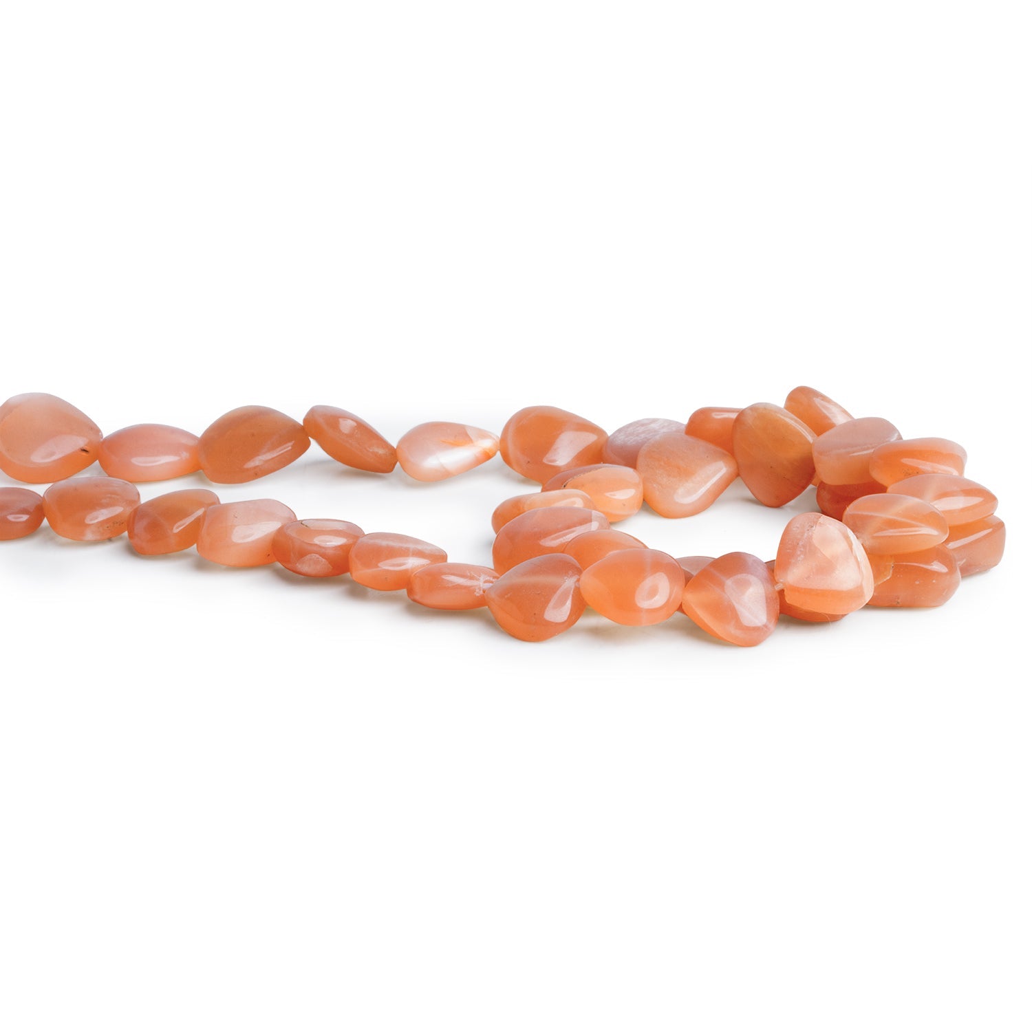 8 - 15mm Light Peach Moonstone Plain Hearts 12 inch 30 beads - The Bead Traders